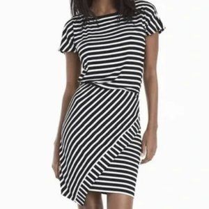 WHBM Black White Stripe Asymmetrical Dress US M